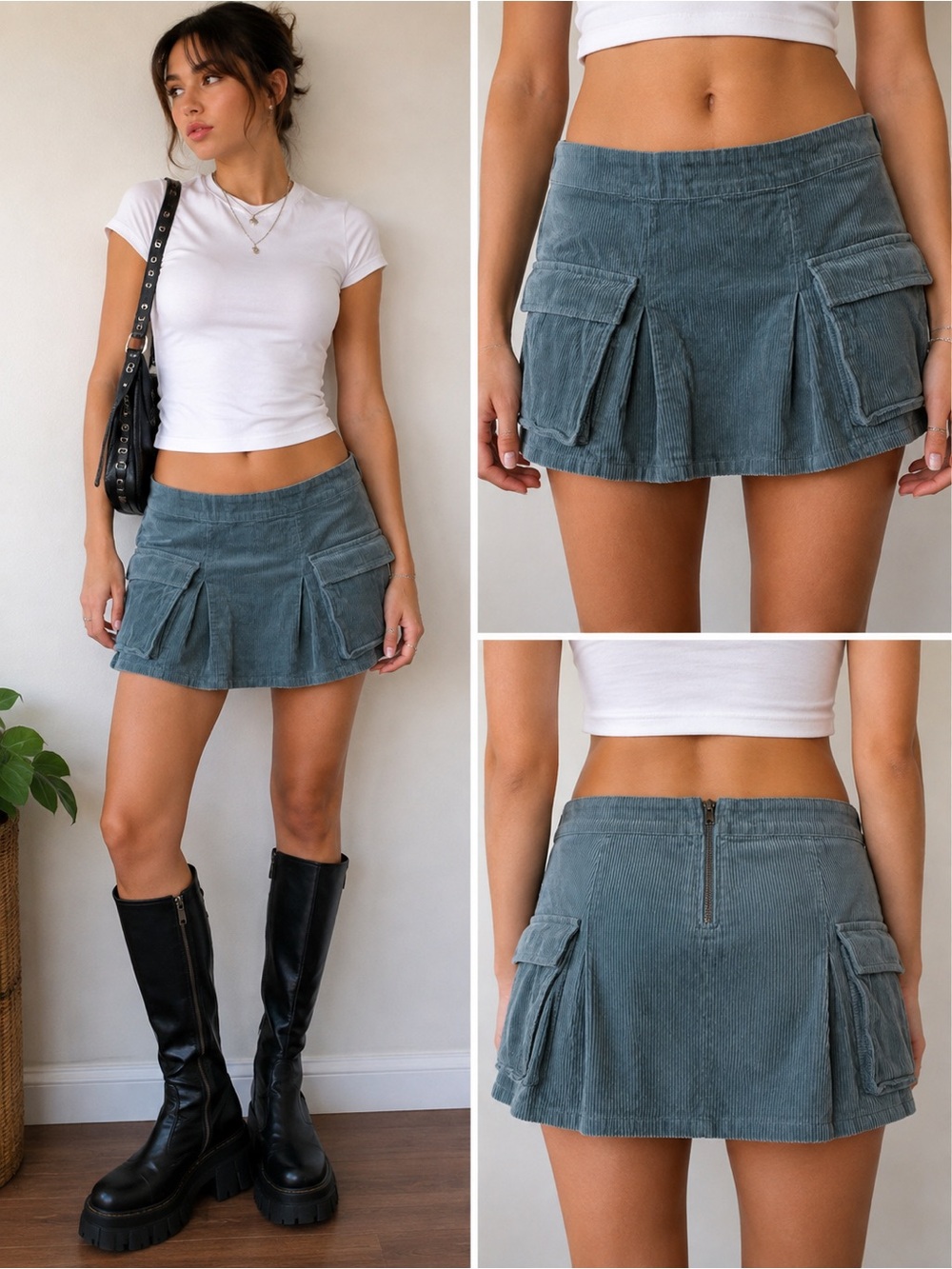 Wild Fable Womens M Corduroy Cargo Mini Skirt Blue Gray Y2K Utility Pocket